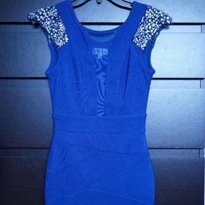 Emerald Sundae Royal Blue Dress with jeweled sleeves - S - Dance Club